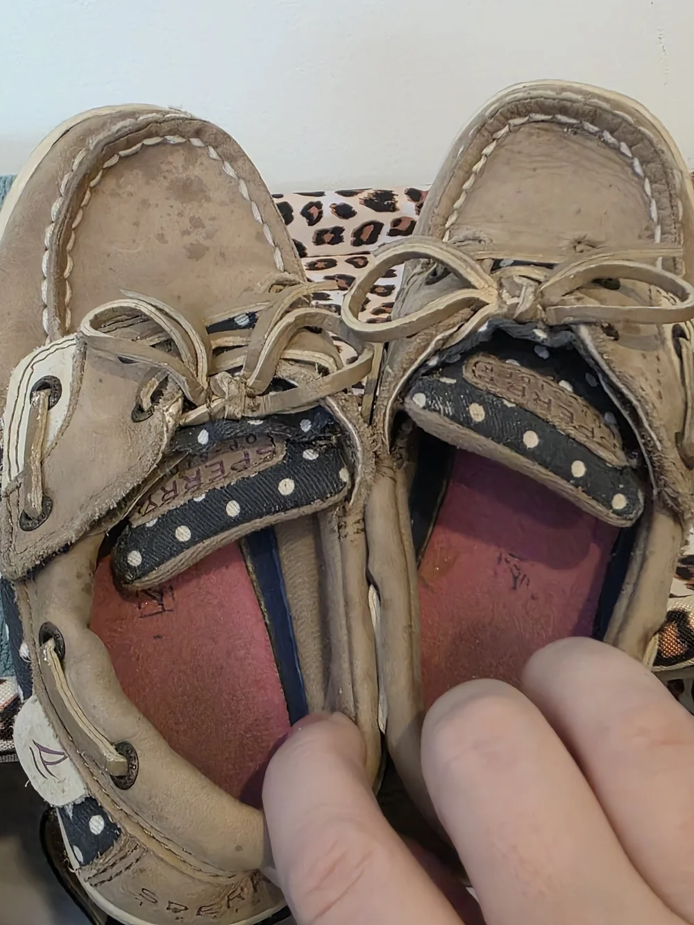 Sperry Bluefish Jr Boat Shoes Taupe Navy Polka Dot Toddler Girls 10M